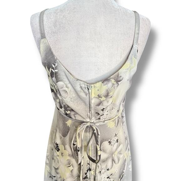 Vintage 90s Dark Floral Slip Dress Tie Back Bow Detail Gray Yellow Maxi Romantic - Picture 4 of 10